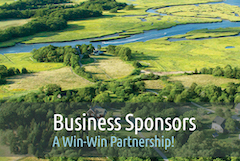 aerial view of Cox marsh with call out to Business Sponsors