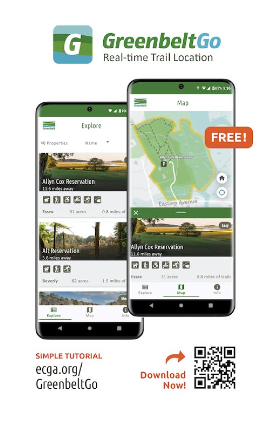Greenbelt Go trails app displayed as seen on a phone